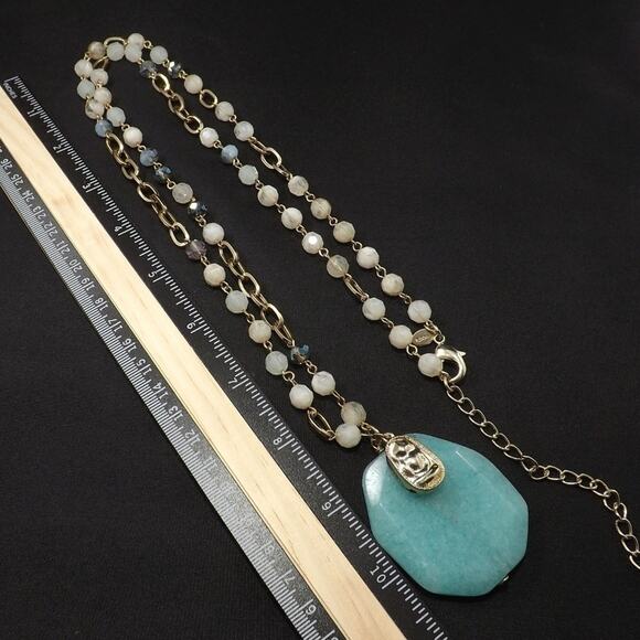 Chico's Teal Gemstone Long Crystal Beaded Necklace, Silver Tone, 40 Inches - Picture 5 of 8